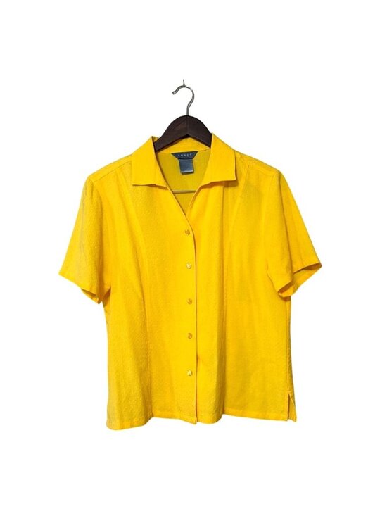 Koret Tops - Koret Yellow Textured Button-Up Short Sleeve Womens Blouse Size M
